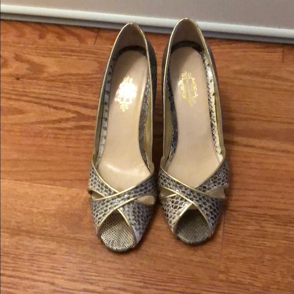 Lulu Guinness Snakeskin Peep Toe Sandals - Picture 2 of 8